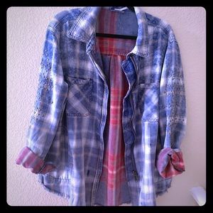 Free People flannel embellished  tie dye